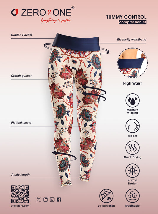 0to1 Mid Rise  Printed Leggings for Women