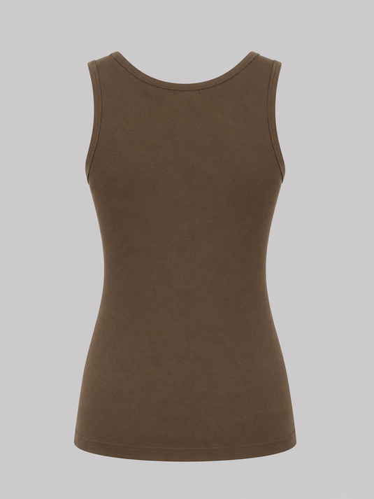 Cotton Tank Top RIB - OLIVE BROWN