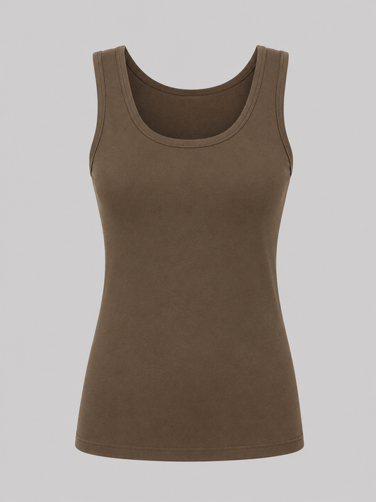 Cotton Tank Top RIB - OLIVE BROWN