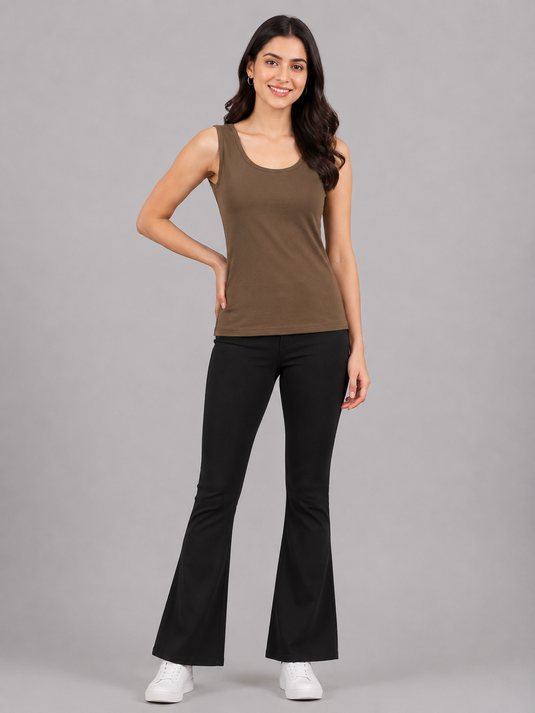 Cotton Tank Top RIB - OLIVE BROWN