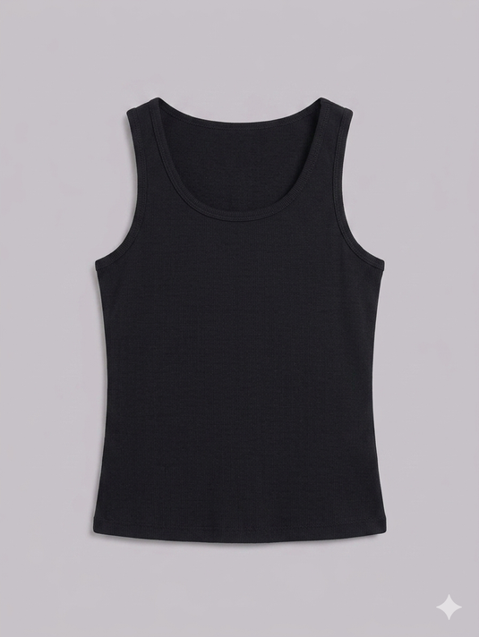 Cotton Tank Top RIB - BLACK