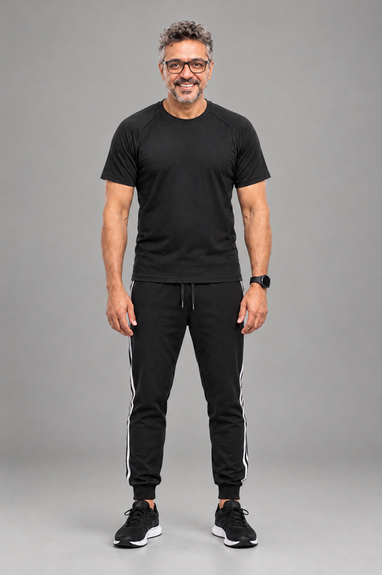 Men's black bamboo spandex T-shirt, regular fit – front view