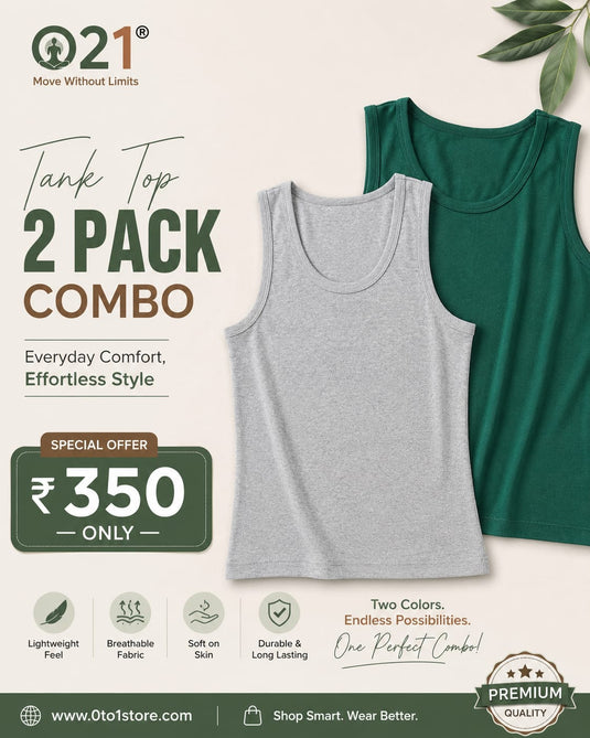 Cotton Tank Top RIB Combo - Grey/Green