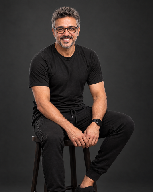 Men's black bamboo T-shirt – studio editorial portrait