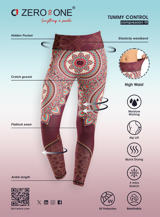 0to1 High Waisted Printed Leggings for Women-Inaaya