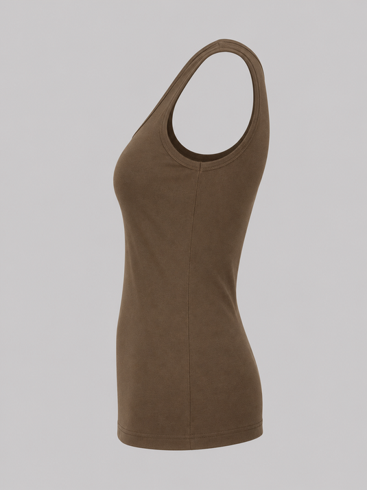 Cotton Tank Top RIB - OLIVE BROWN