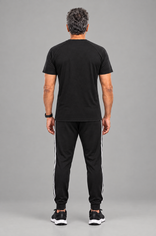 Men's black bamboo spandex T-shirt – back view