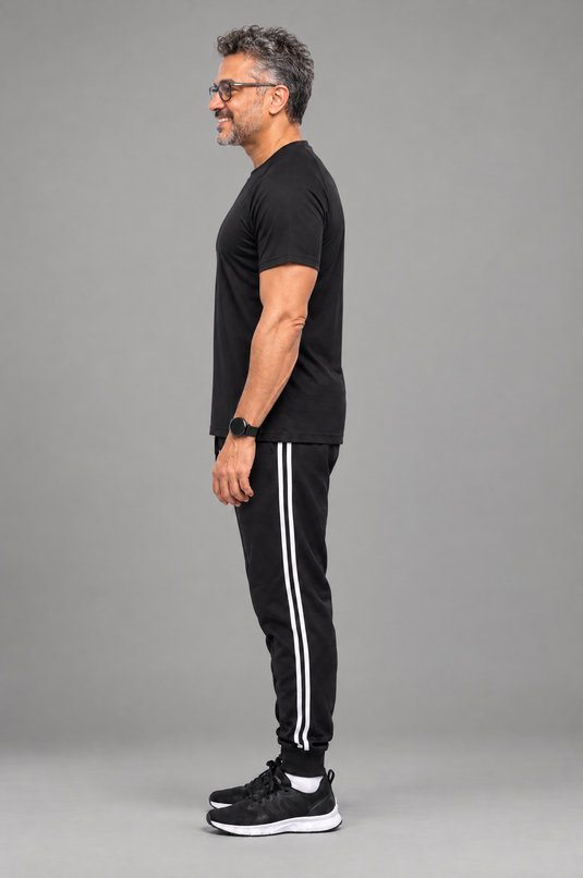 Men's black bamboo spandex T-shirt – side view