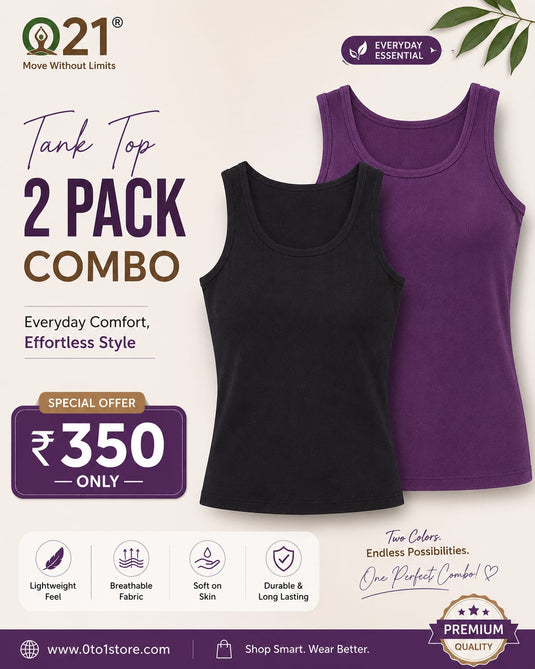 Cotton Tank Top RIB Combo - BLACK/PLUM