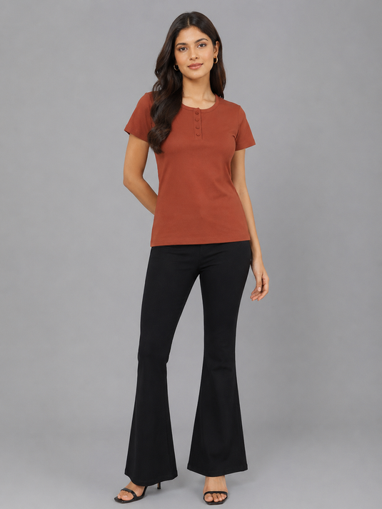 Women's Button T-Shirt | Brown