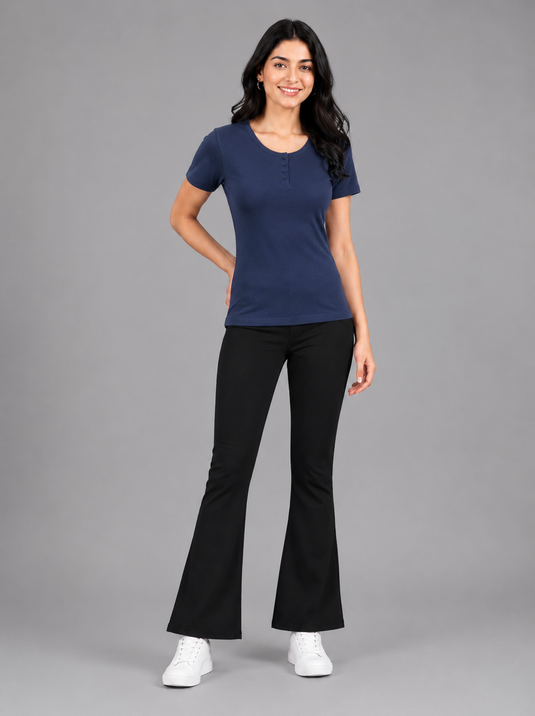 Women's Button T-Shirt | Navy