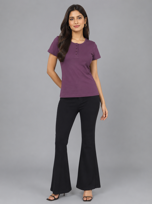 Women's Button T-Shirt | Plum
