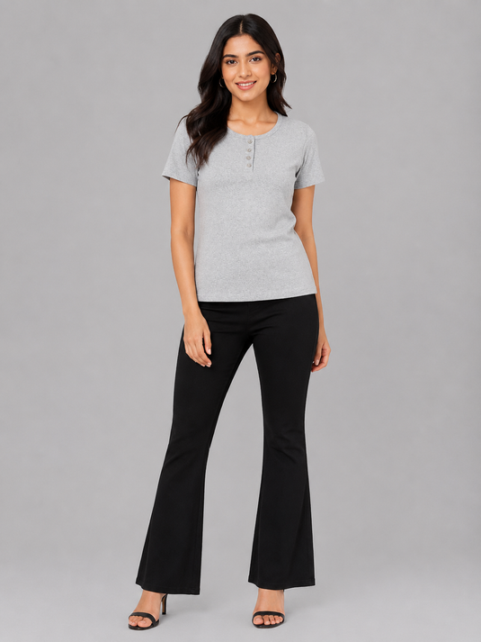 Women's Button T-Shirt | Grey