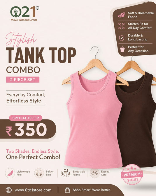 Cotton Tank Top RIB Combo - PINK/BROWN